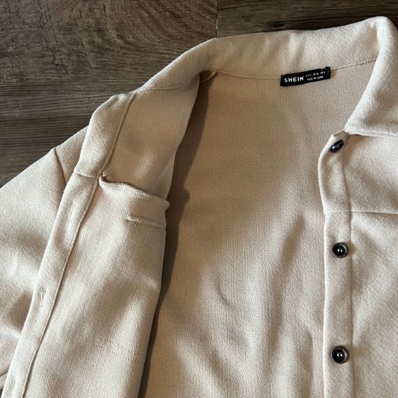 SHEIN Essnce Flap Pocket Drop Shoulder Button Front Overcoat Small - Picture 6 of 6